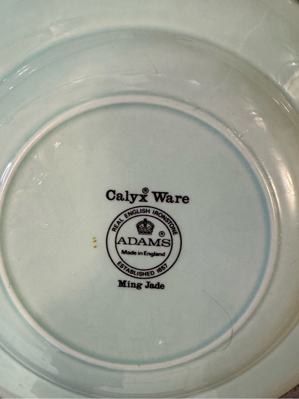 Adams Calyx Ware Ironstone Ming Jade Floral Porcelain Dinner Plate Gold Rim 8” - Picture 3 of 7